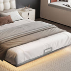 Modern Upholstered Floating Bed with Soft Lighting and Headboard