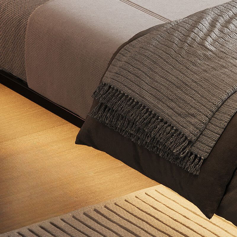 Modern Upholstered Floating Bed with Soft Lighting and Headboard