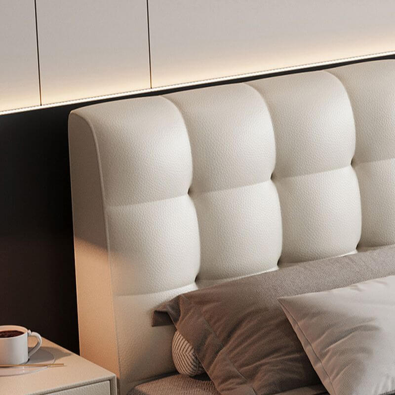 Modern Upholstered Floating Bed with Soft Lighting and Headboard