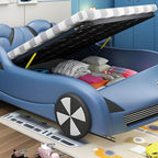 Modern Upholstered Kids Bed with Car Theme Design in Blue