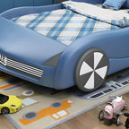 Modern Upholstered Kids Bed with Car Theme Design in Blue