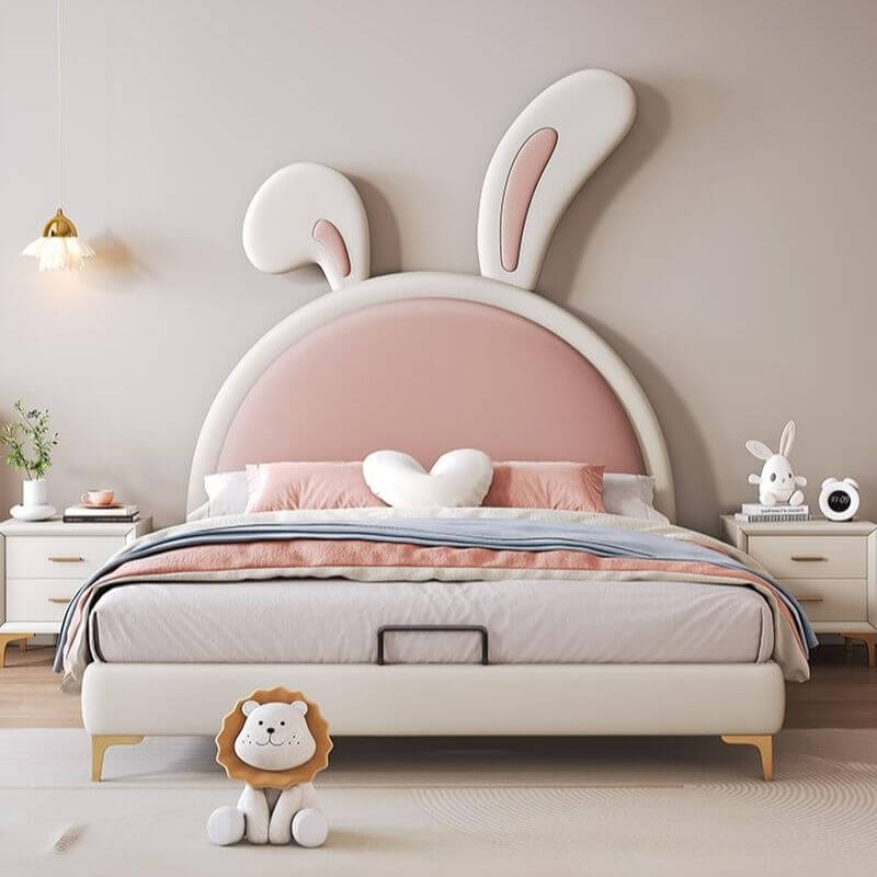 Modern Upholstered Kids Bed with Cute Rabbit Ears Design