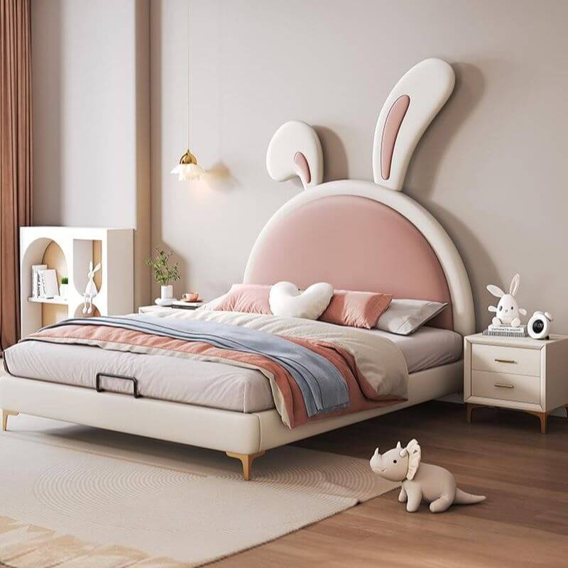 Modern Upholstered Kids Bed with Cute Rabbit Ears Design