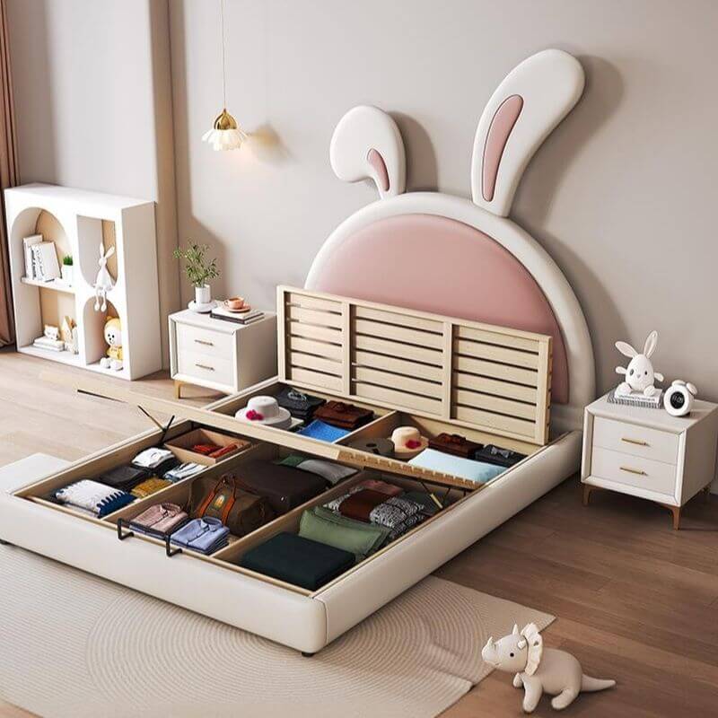 Modern Upholstered Kids Bed with Cute Rabbit Ears Design
