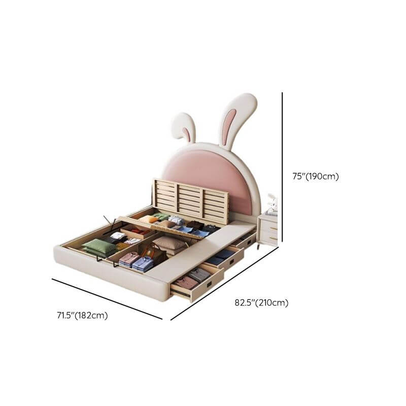 Modern Upholstered Kids Bed with Cute Rabbit Ears Design Dimensions