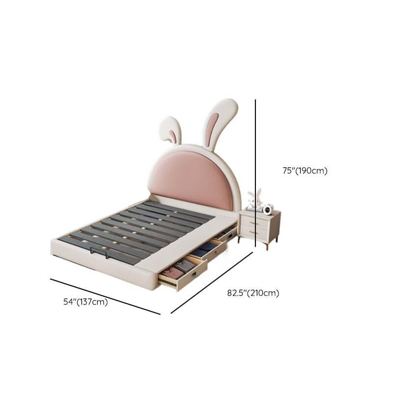 Modern Upholstered Kids Bed with Cute Rabbit Ears Design Dimensions