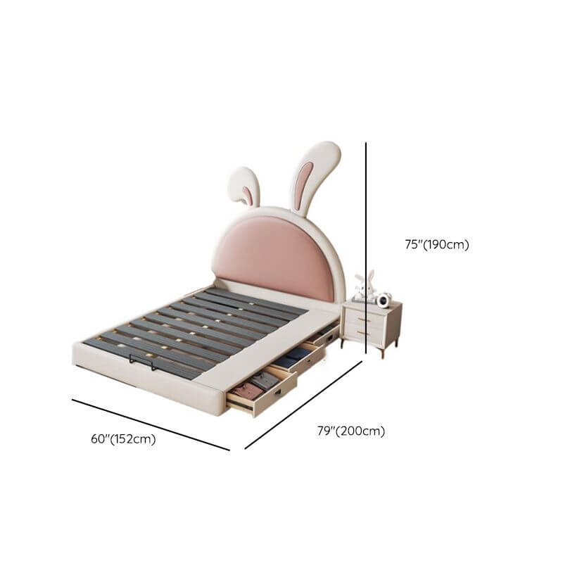 Modern Upholstered Kids Bed with Cute Rabbit Ears Design Dimensions