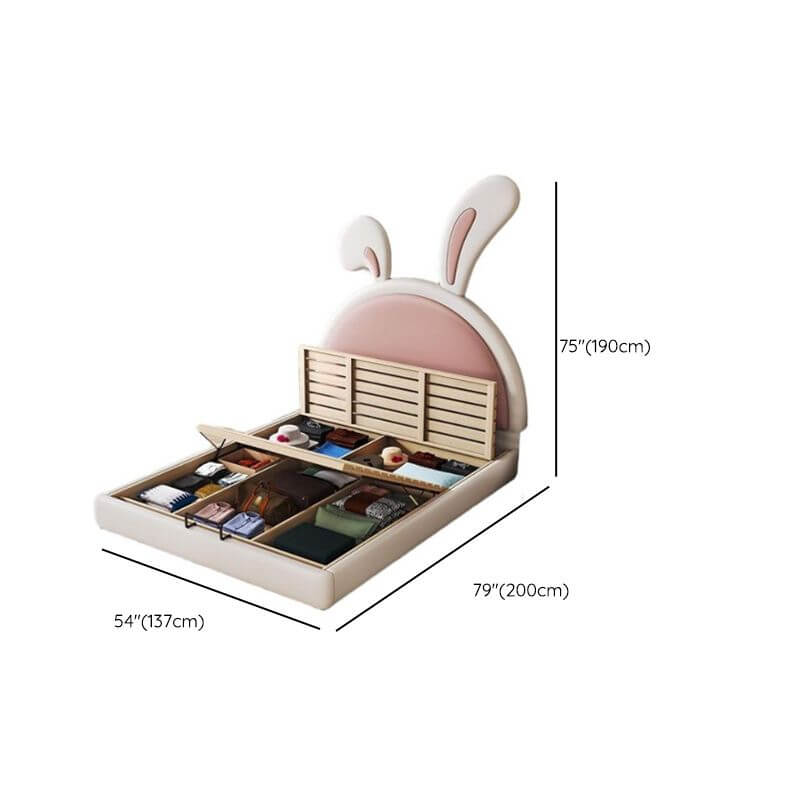 Modern Upholstered Kids Bed with Cute Rabbit Ears Design Dimensions
