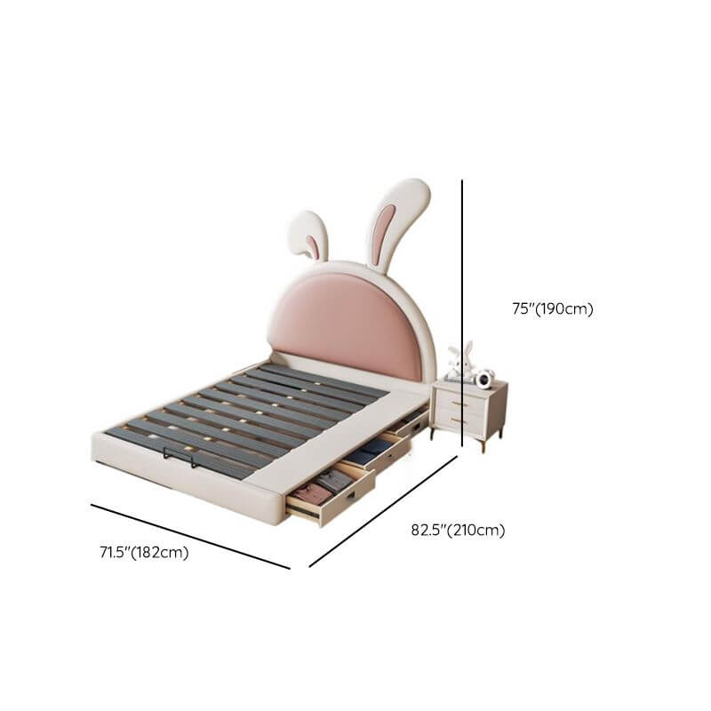 Modern Upholstered Kids Bed with Cute Rabbit Ears Design Dimensions