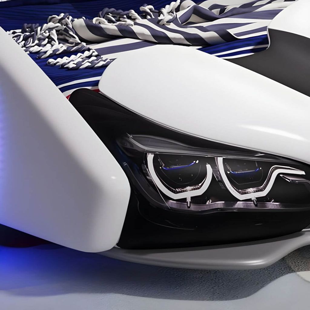 Modern Upholstered Kids Bed with Mattress in Car Theme Design