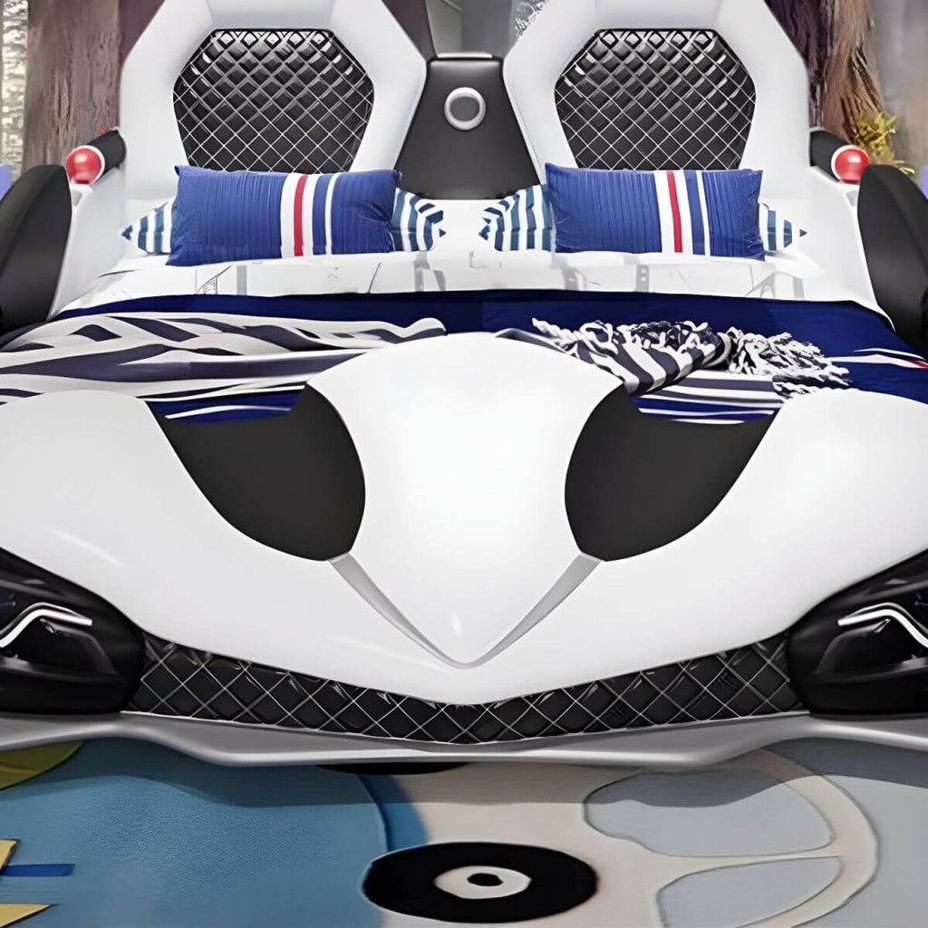 Modern Upholstered Kids Bed with Mattress in Car Theme Design