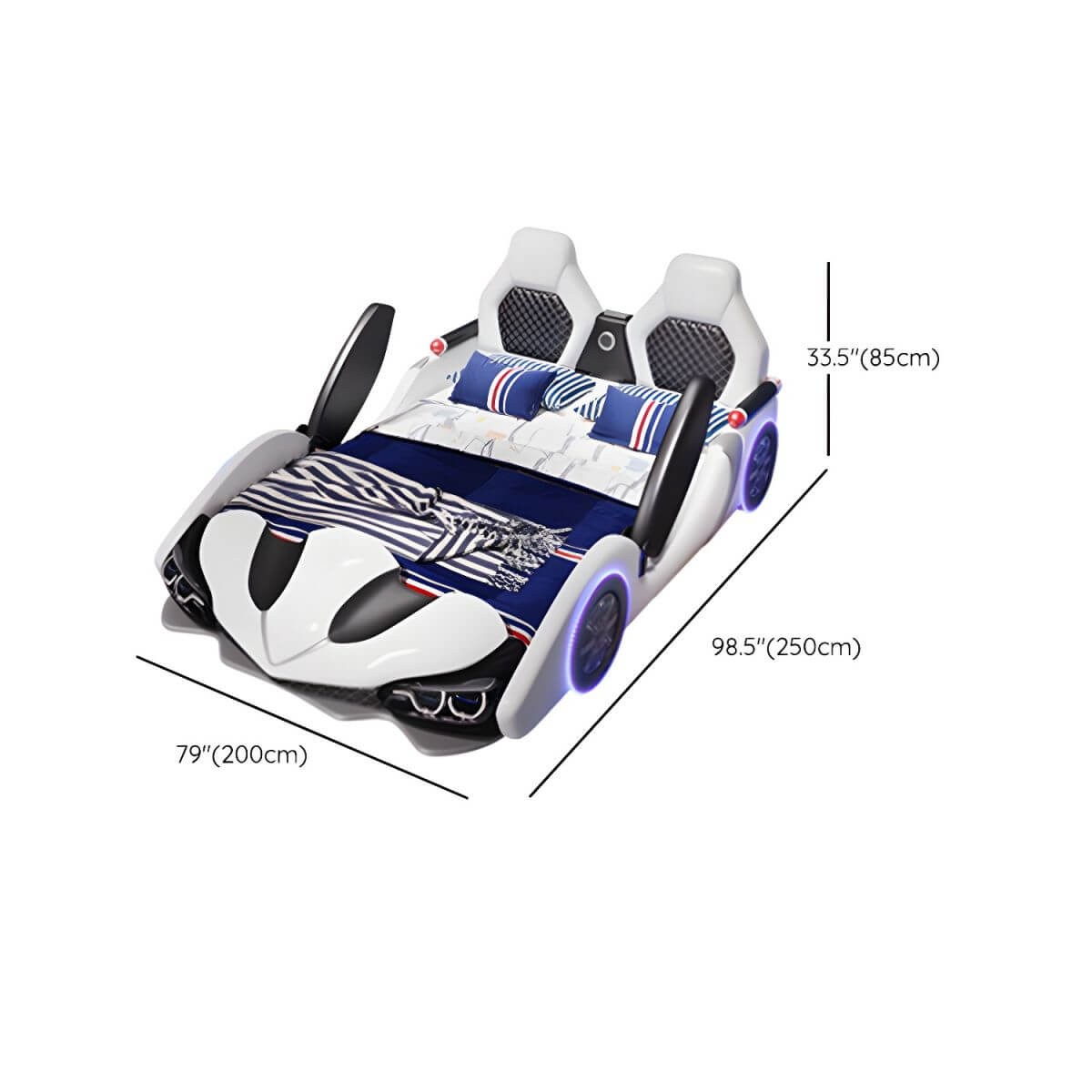 Modern Upholstered Kids Bed with Mattress in Car Theme Design Dimensions