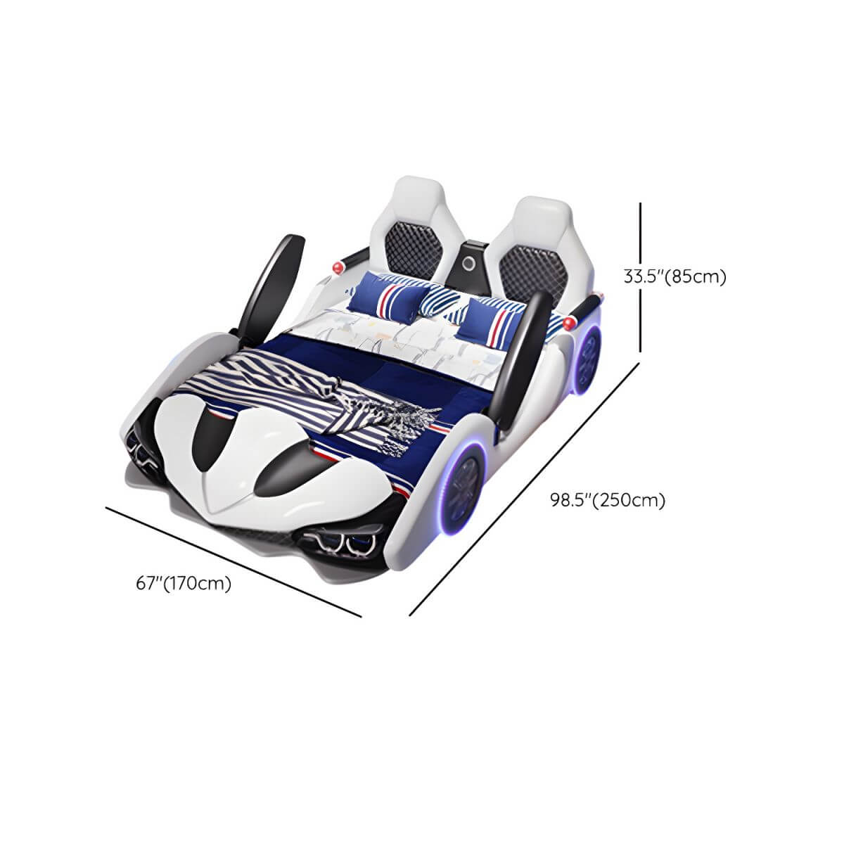 Modern Upholstered Kids Bed with Mattress in Car Theme Design Dimensions