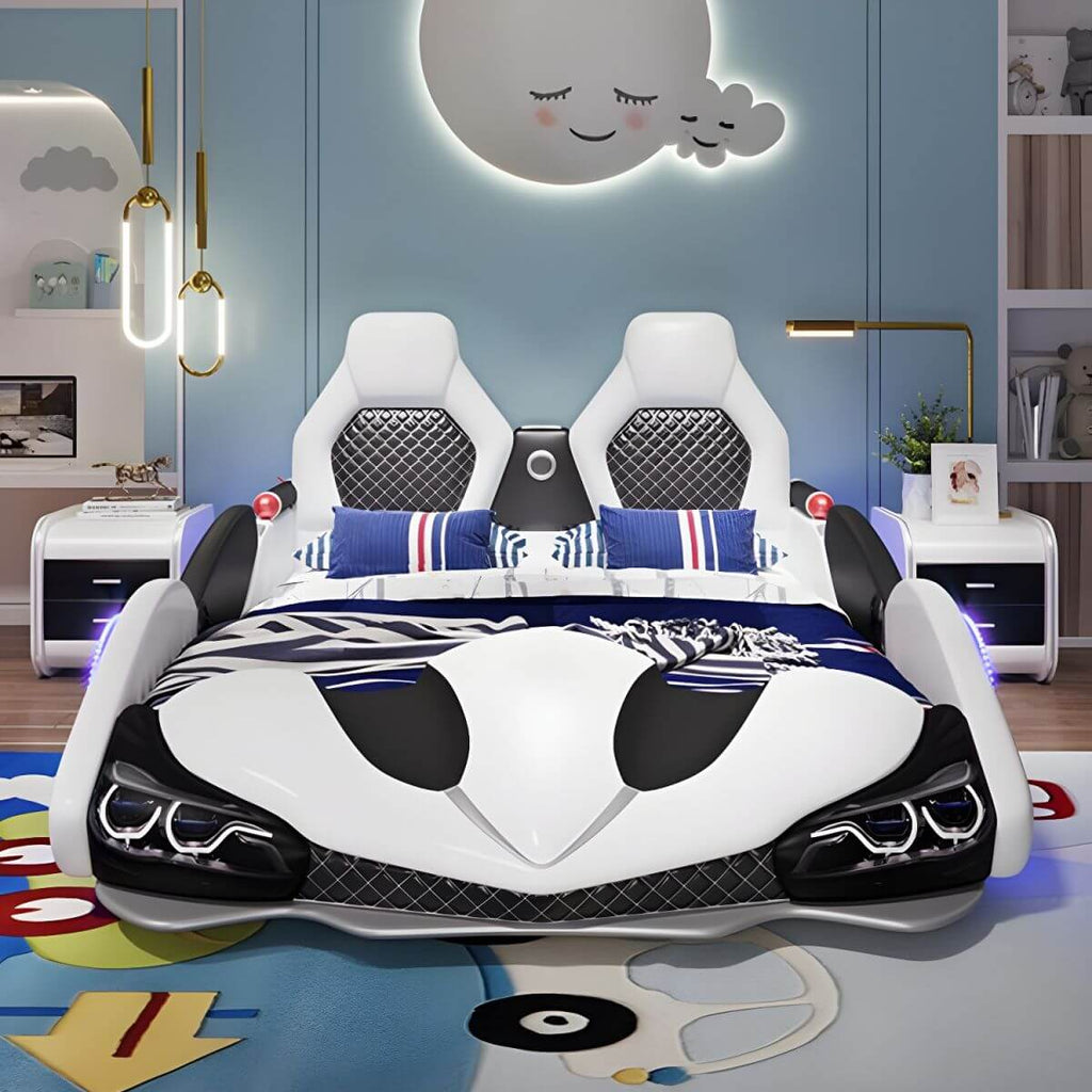 Modern Upholstered Kids Bed with Mattress in Car Theme Design Main Product Image