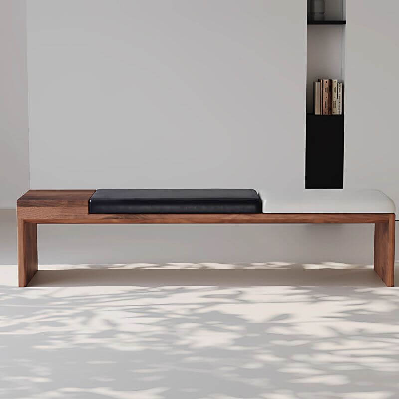 Modern Upholstered Living Room Bench with Dual-Tone Black and White Cushions