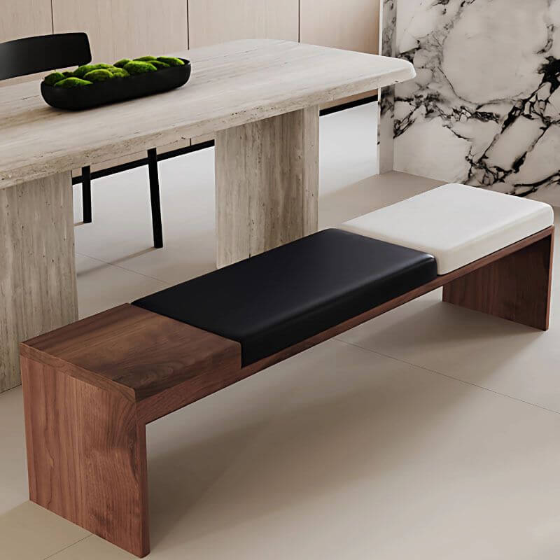 Modern Upholstered Living Room Bench with Dual-Tone Black and White Cushions Main Product Image