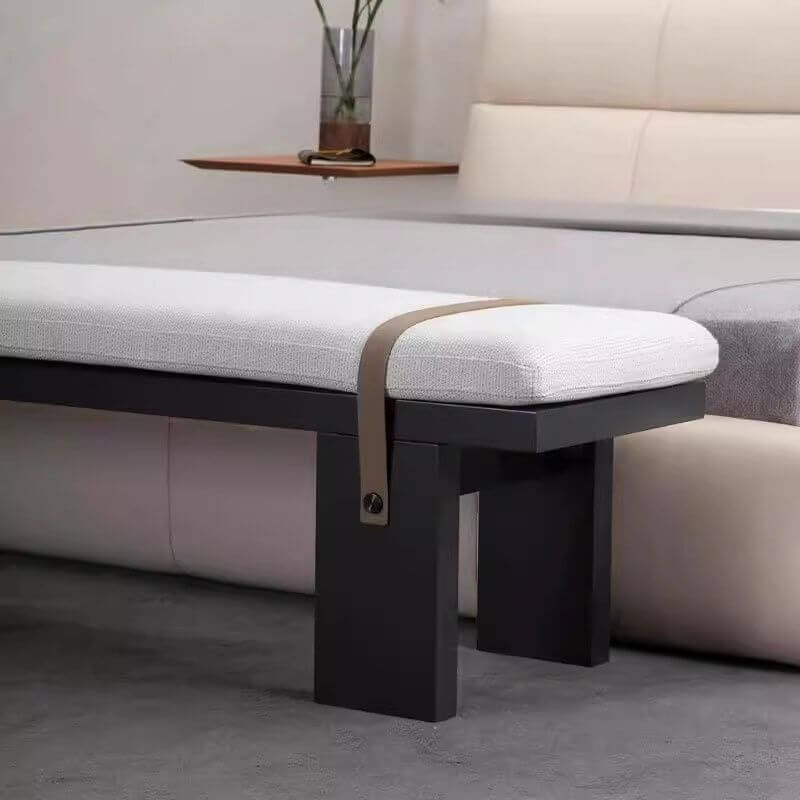Modern Upholstered Living Room Bench with Leather Accent Strips