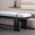 Modern Upholstered Living Room Bench with Leather Accent Strips