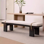 Modern Upholstered Living Room Bench with Leather Accent Strips