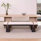 Modern Upholstered Living Room Bench with Leather Accent Strips