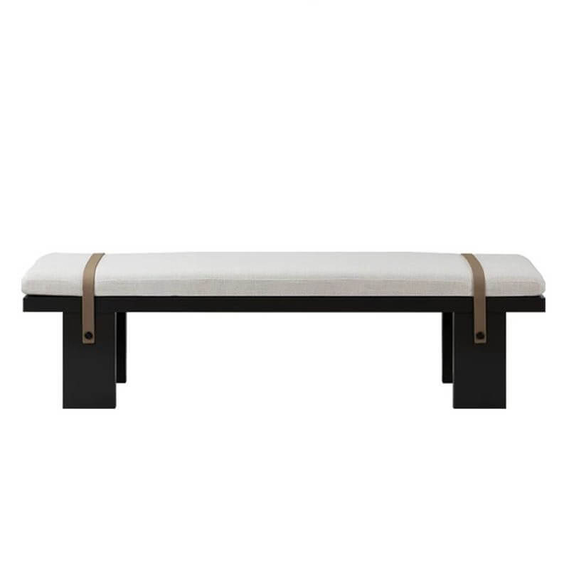 Modern Upholstered Living Room Bench with Leather Accent Strips