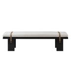 Modern Upholstered Living Room Bench with Leather Accent Strips