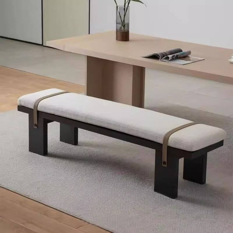 Modern Upholstered Living Room Bench with Leather Accent Strips Main Product Image