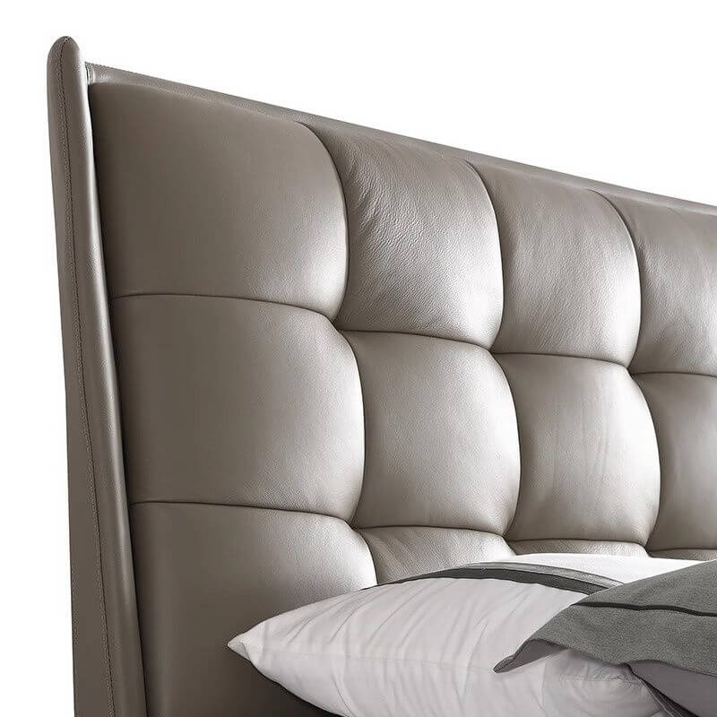 Modern Upholstered Panel Bed in Grey with Tufted Headboard