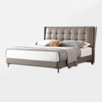Modern Upholstered Panel Bed in Grey with Tufted Headboard