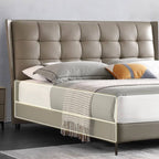 Modern Upholstered Panel Bed in Grey with Tufted Headboard
