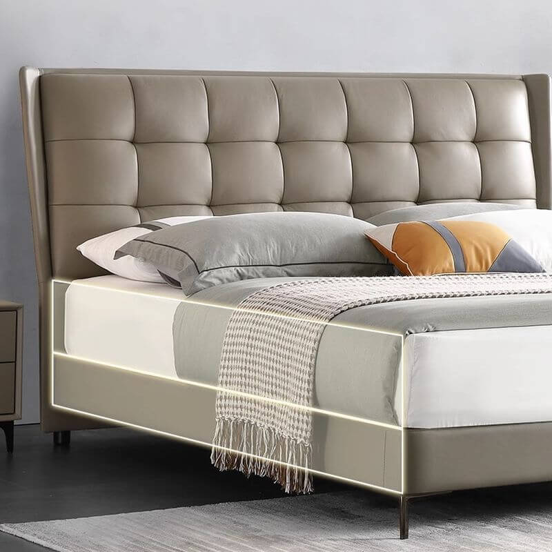 Modern Upholstered Panel Bed in Grey with Tufted Headboard