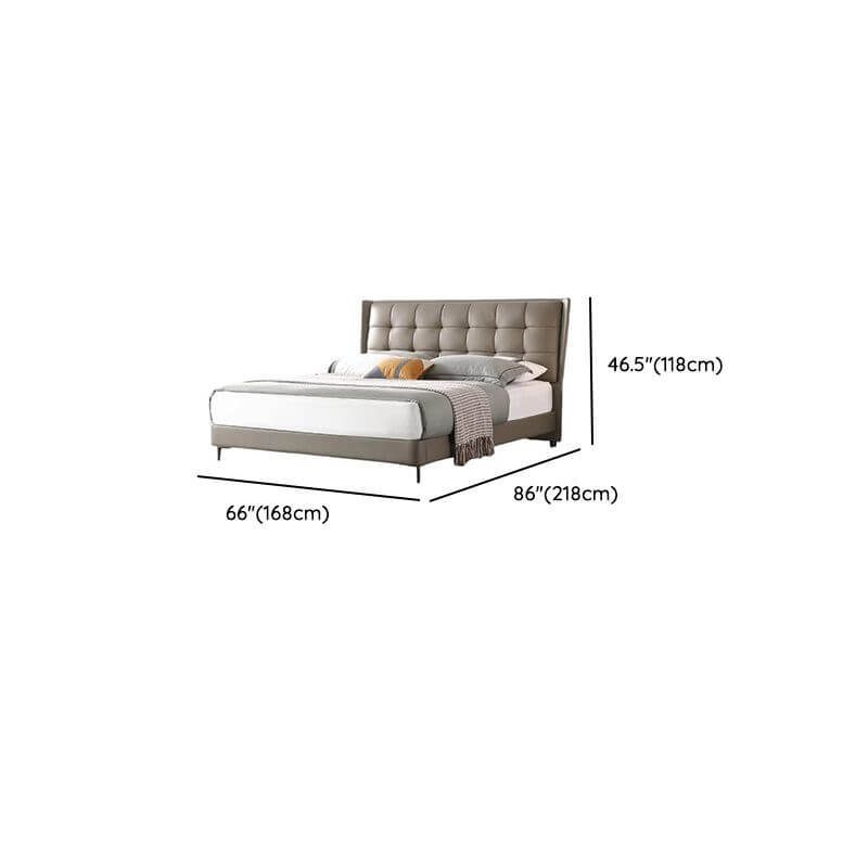 Modern Upholstered Panel Bed in Grey with Tufted Headboard Dimensions