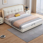 Modern Upholstered Panel Bed with Elevated Storage and Tufted Headboard