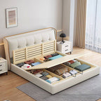 Modern Upholstered Panel Bed with Elevated Storage and Tufted Headboard