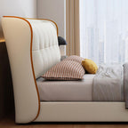 Modern Upholstered Panel Bed with Elevated Storage and Tufted Headboard