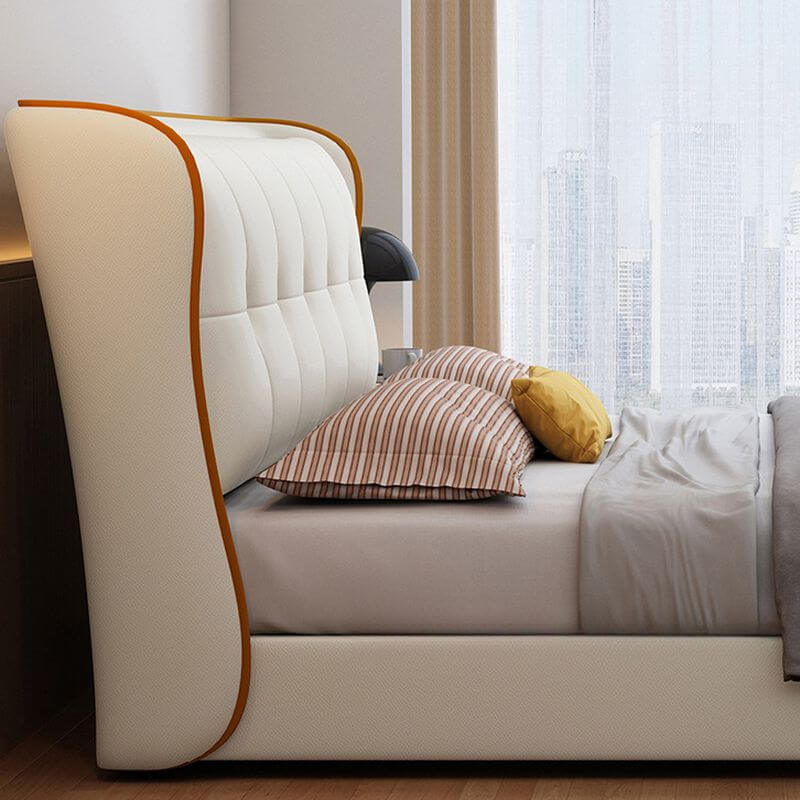 Modern Upholstered Panel Bed with Elevated Storage and Tufted Headboard