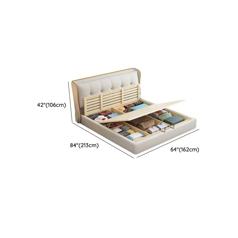 Modern Upholstered Panel Bed with Elevated Storage and Tufted Headboard Dimensions