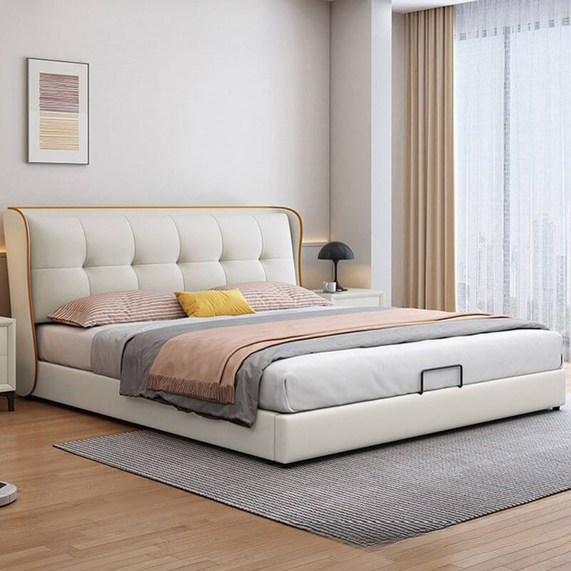 Modern Upholstered Panel Bed with Elevated Storage and Tufted Headboard Main Product Image Main image