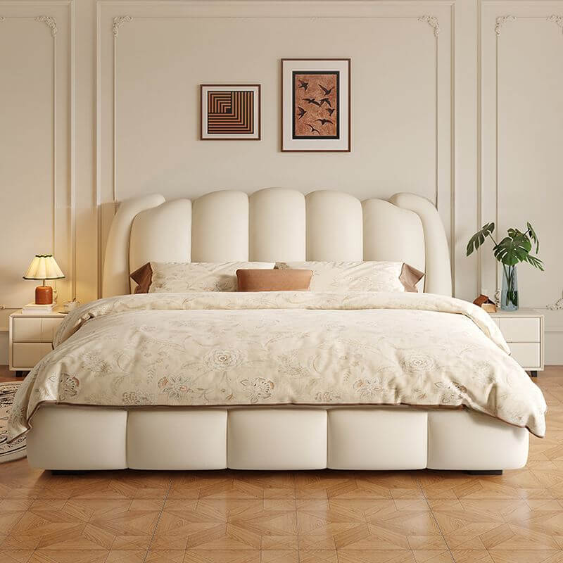 Modern Upholstered Panel Bed with High Cloud-Inspired Headboard Imagen secundaria del producto