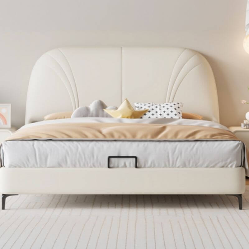 Modern Upholstered Platform Bed with Headboard in Beige - Multiple Sizes Secondary image