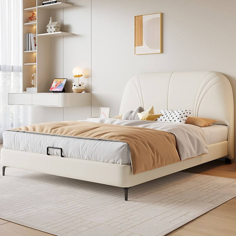 Modern Upholstered Platform Bed with Headboard in Beige - Multiple Sizes Main Product Image Main image