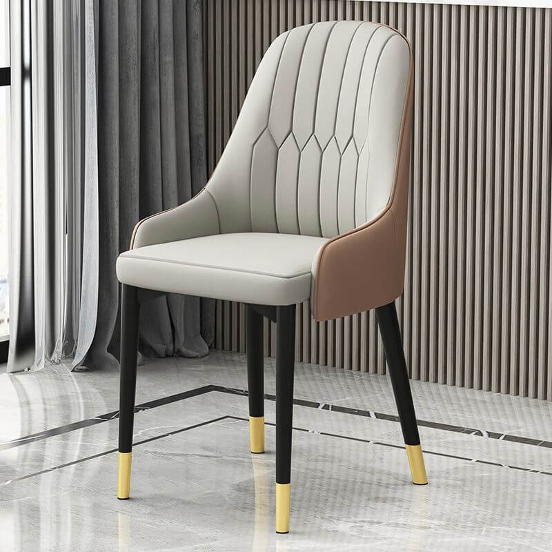 Modern Upholstered Side Chair with Metal Legs and Faux Leather