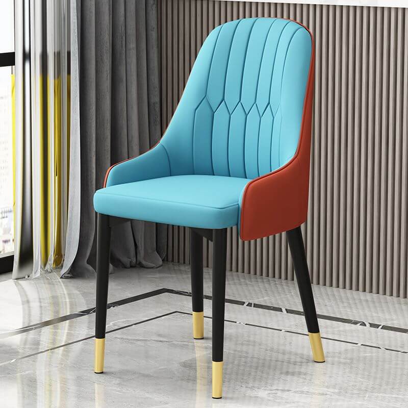 Modern Upholstered Side Chair with Metal Legs and Faux Leather
