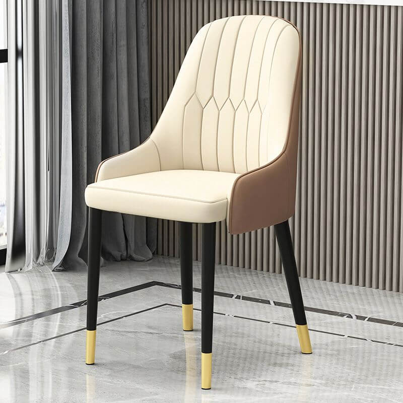 Modern Upholstered Side Chair with Metal Legs and Faux Leather