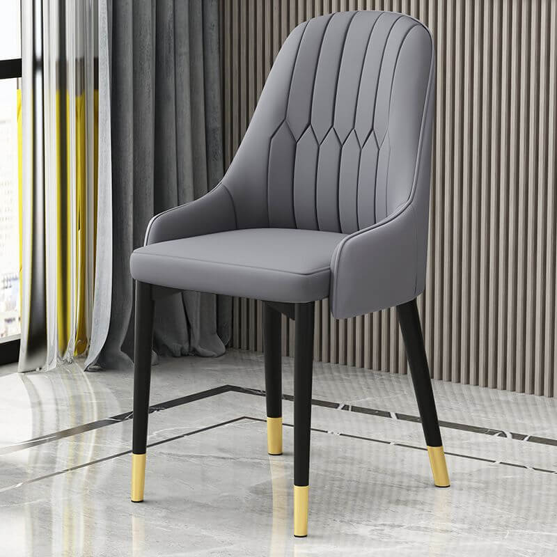Modern Upholstered Side Chair with Metal Legs and Faux Leather