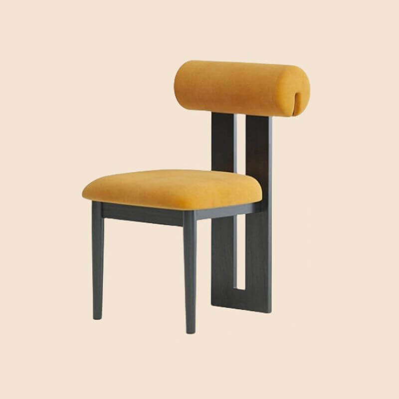 Modern Upholstered Side Chair with Open-Back Design and Wood Legs