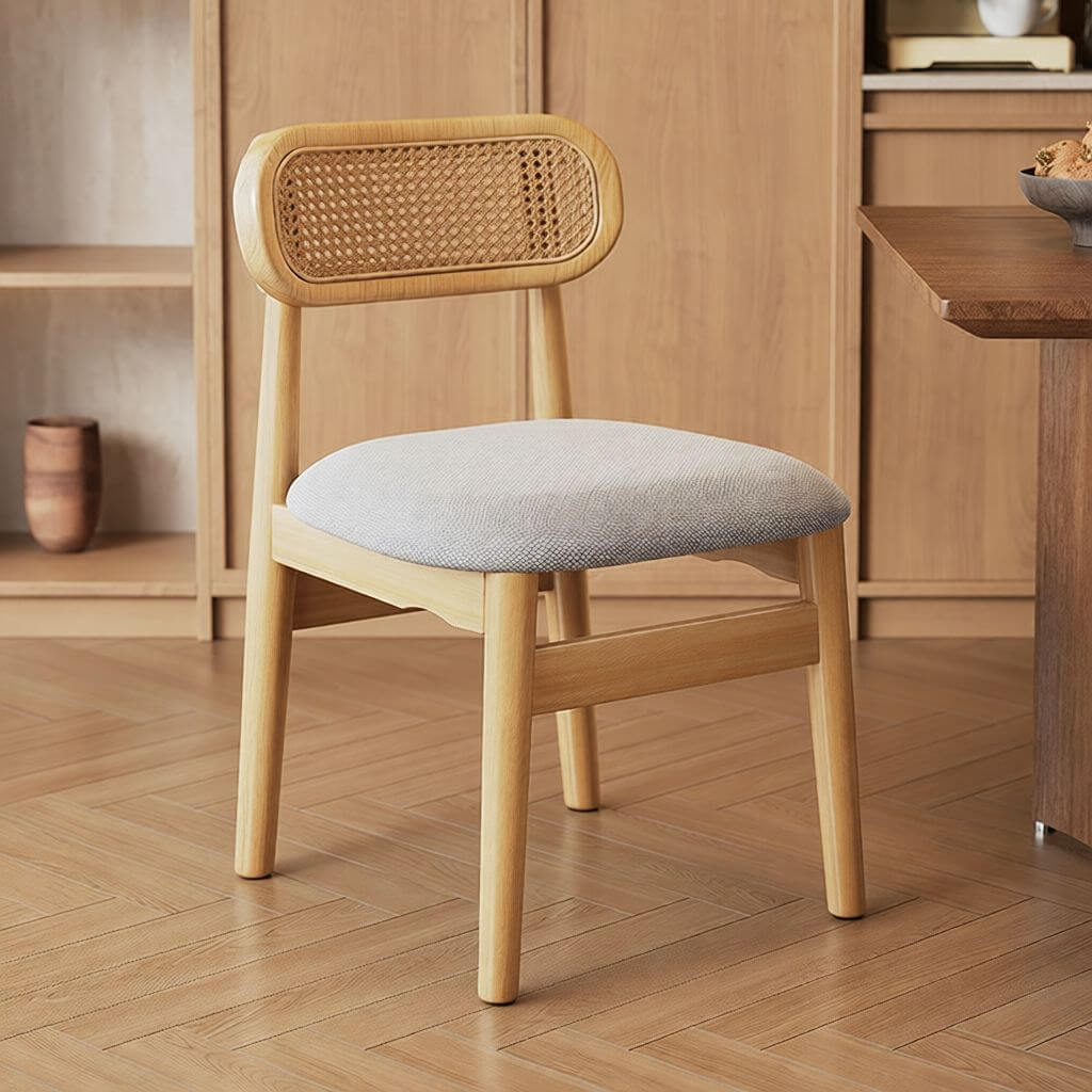Modern Upholstered Side Chair with Open Wood Back and Tapered Legs