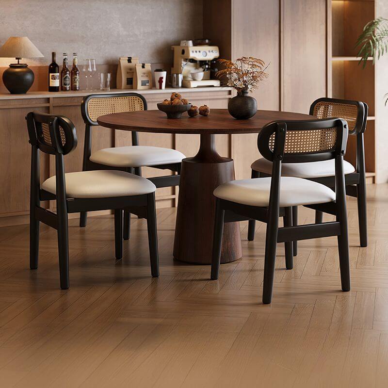 Modern Upholstered Side Chair with Open Wood Back and Tapered Legs Main Product Image Main image