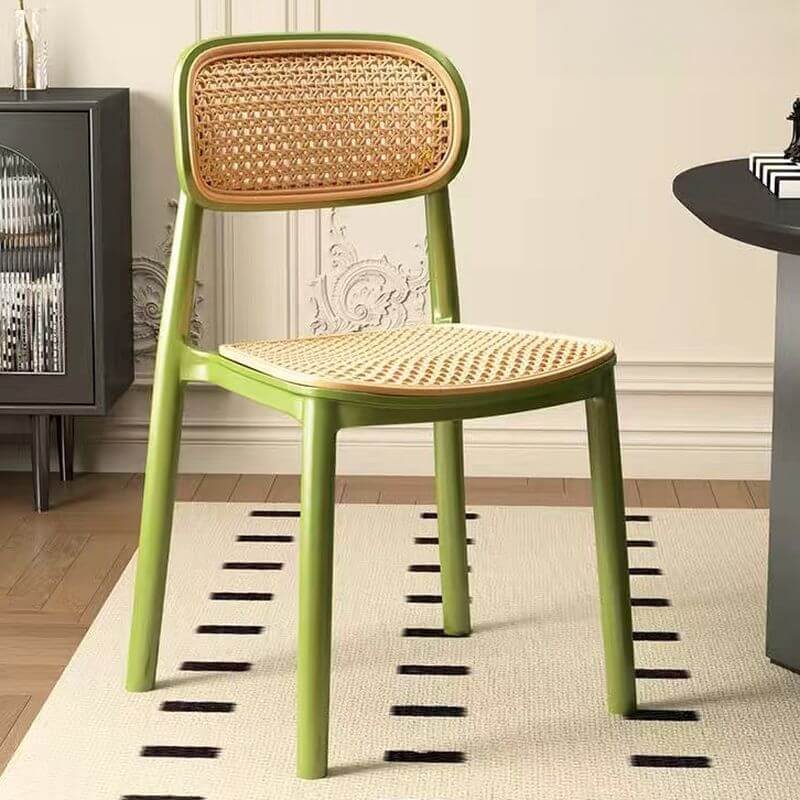 Modern Upholstered Side Chair with Rattan Back and Wood Legs