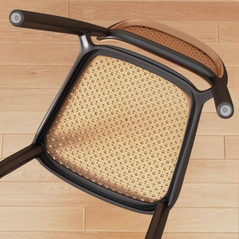 Modern Upholstered Side Chair with Rattan Back and Wood Legs